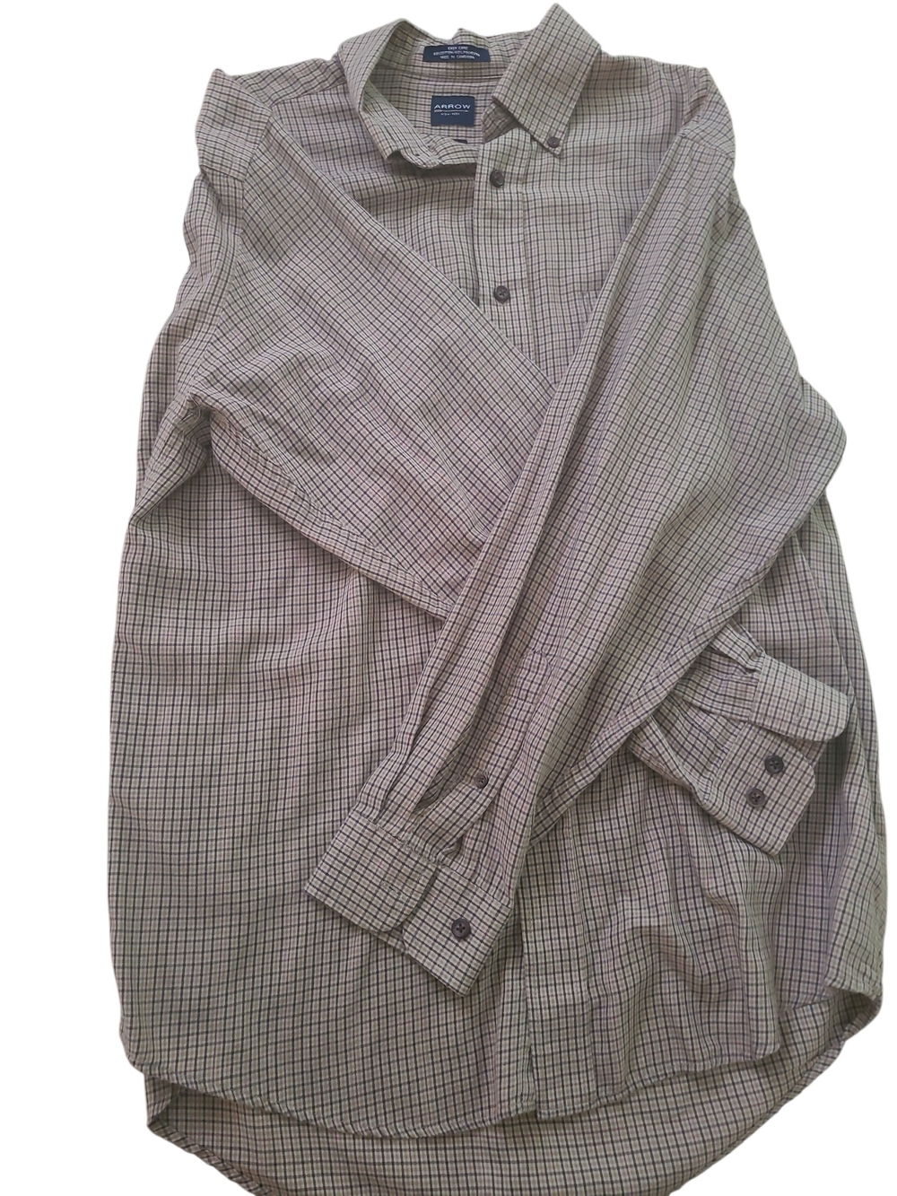 Arrow Men's Long-Sleeve Button-Down Shirt in Beige Plaid - Picture 5 of 5